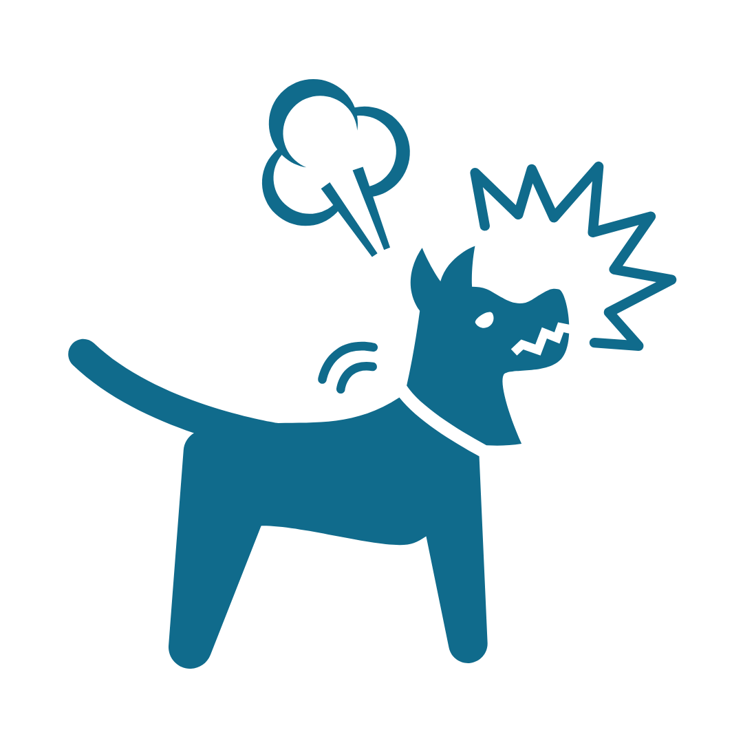 pictogram van blaffende hond. Trauma therapie. Van pup tot pro: begeleiding op maat.